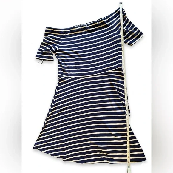 White House Black Market Striped Off-the-Shoulder Fit & Flare Dress